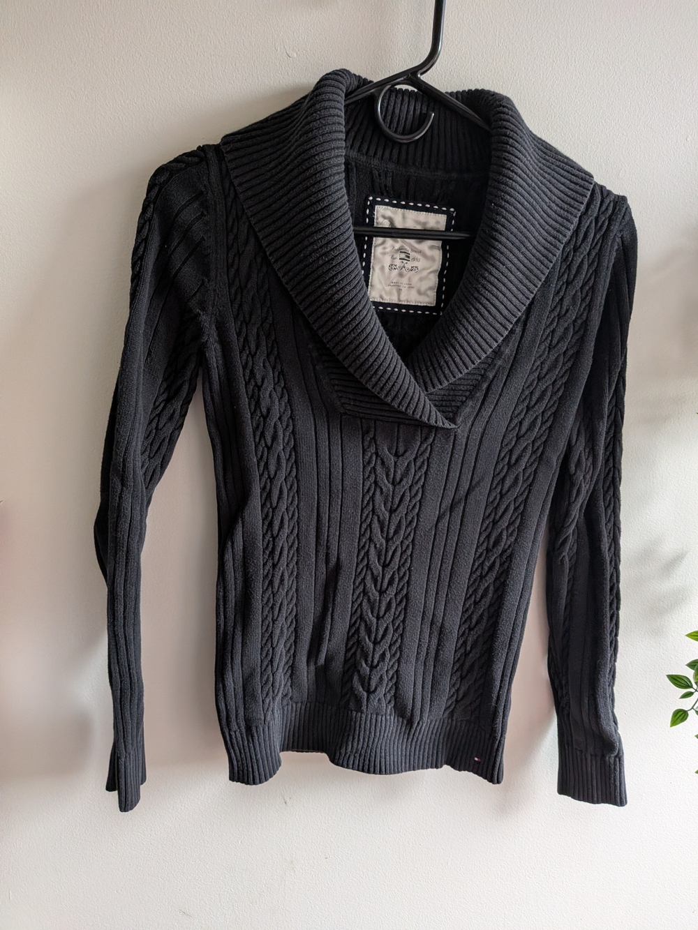 Vintage Tommy Hilfiger Black Cable-Knit Shawl Collar Sweater